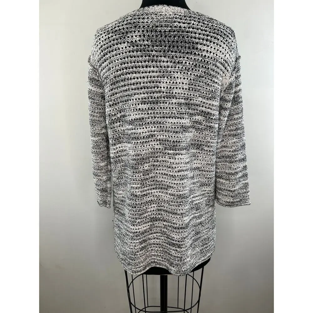 Michael Stars 3/4 Sleeve V-Neck Hi-Low Cotton Knit Sweater Gray White XS S